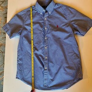 Ralph Lauren Boy’s M Blue and White Preppy 100% Cotton Gingham Checkered Shirt